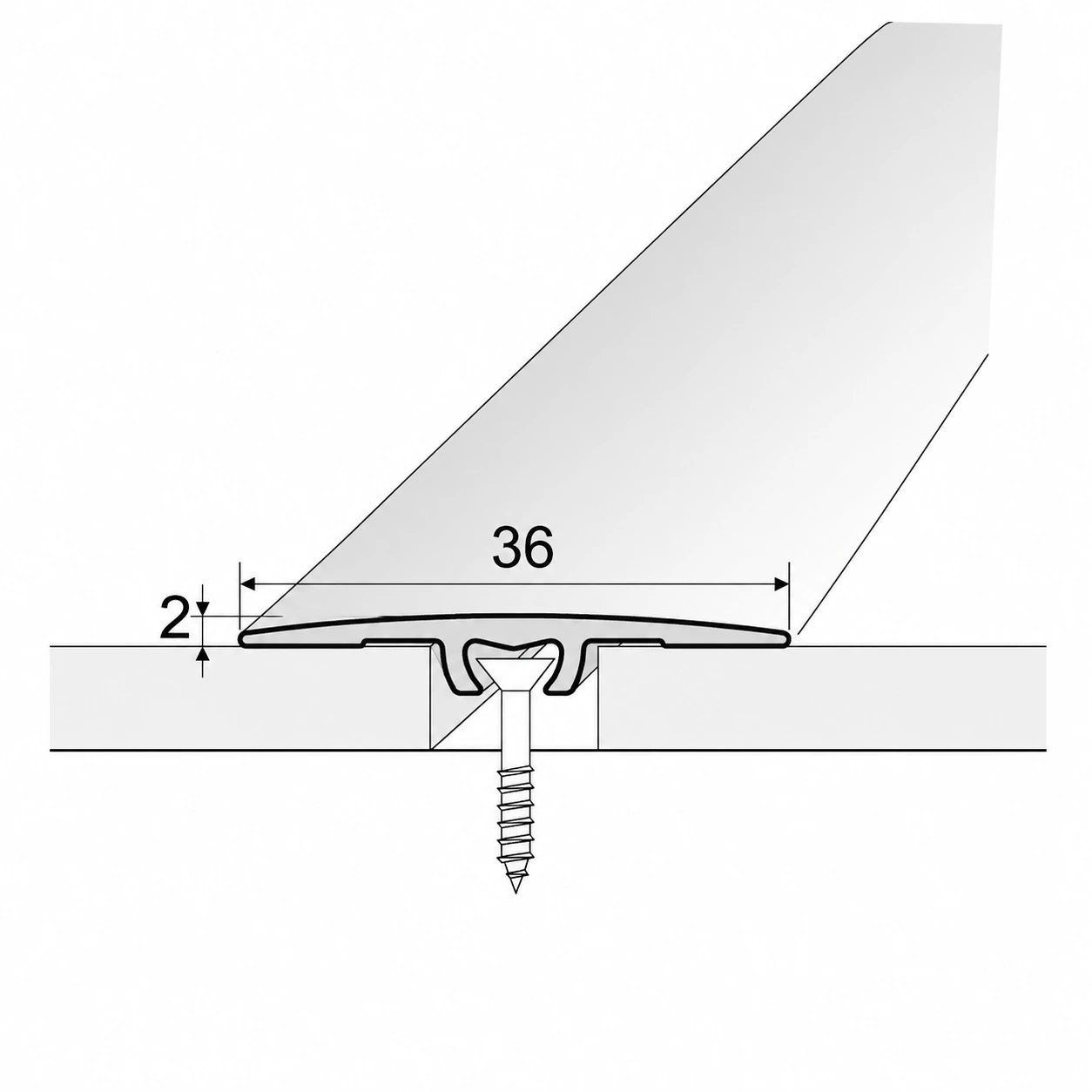 36mm Flat Anodised Aluminium Door Threshold Strip for LVT technical Diagram