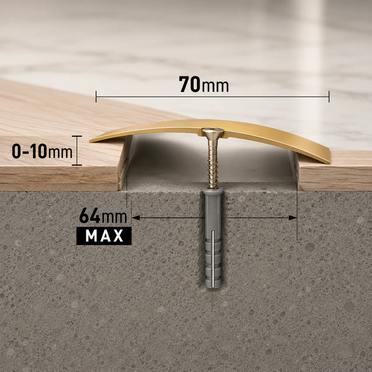 Aluminium Door Threshold Strip 70 MM x 930 MM & 1860 MM Length Anodised DT70 Diagram