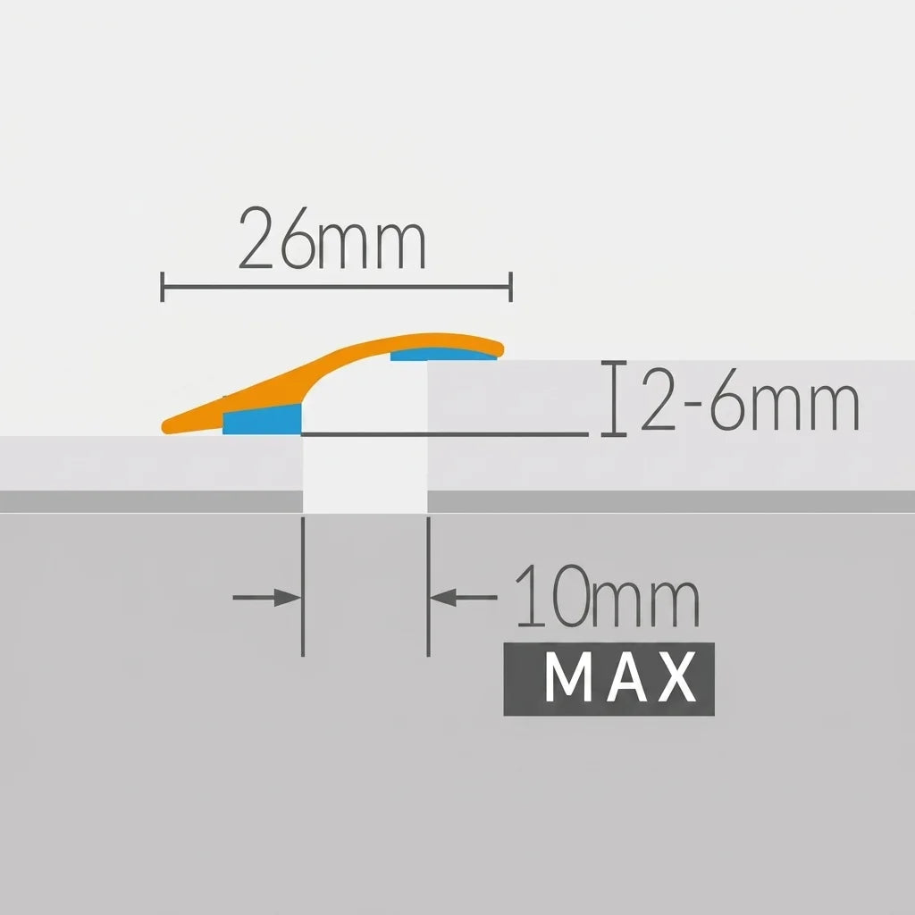 26mm Self-Adhesive Anodised Aluminium Threshold Ramp Diagram