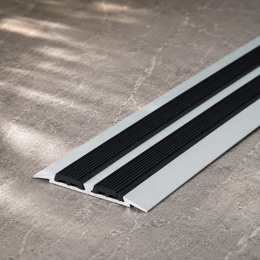Aluminium Transition Strip with Rubber 45 MM x 1 M & 2 M In Silver Color