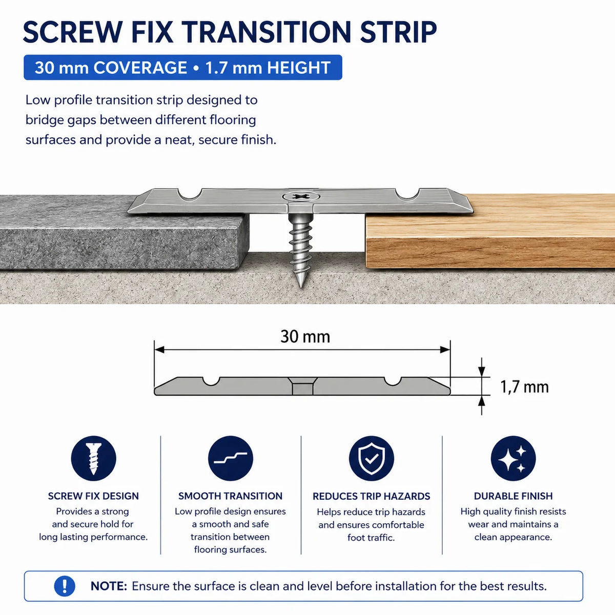 30mm Screw Fix Aluminium Door Threshold Strip – 900mm Diagram