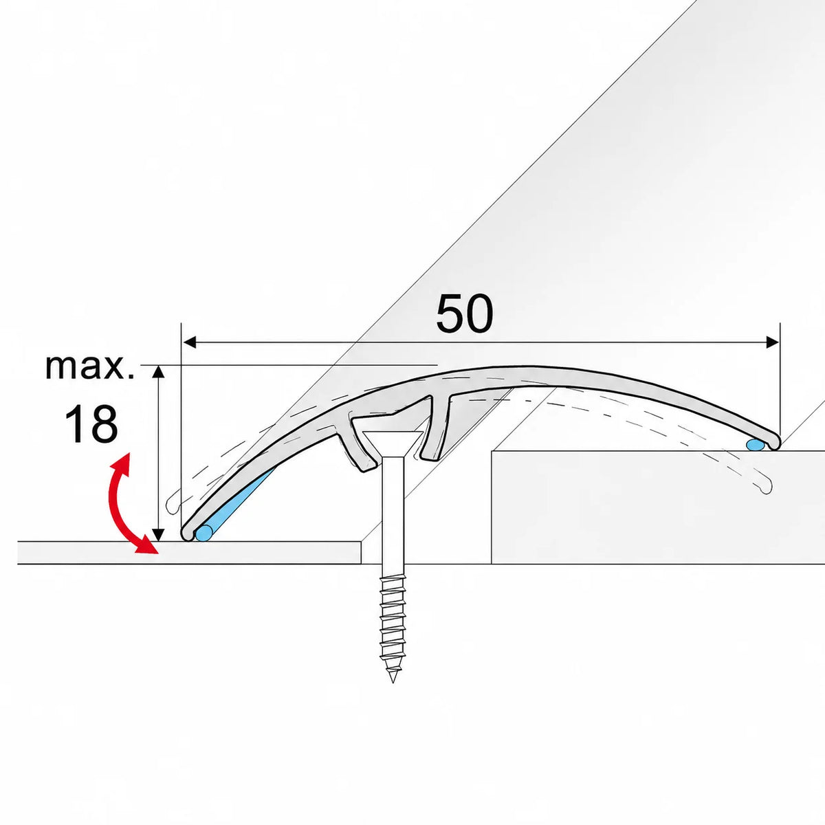 50mm Anodised Aluminium Door Threshold Strip | Up to 18mm Transition diagram