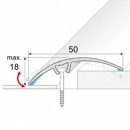 50mm Anodised Aluminium Door Threshold Strip | Up to 18mm Transition diagram