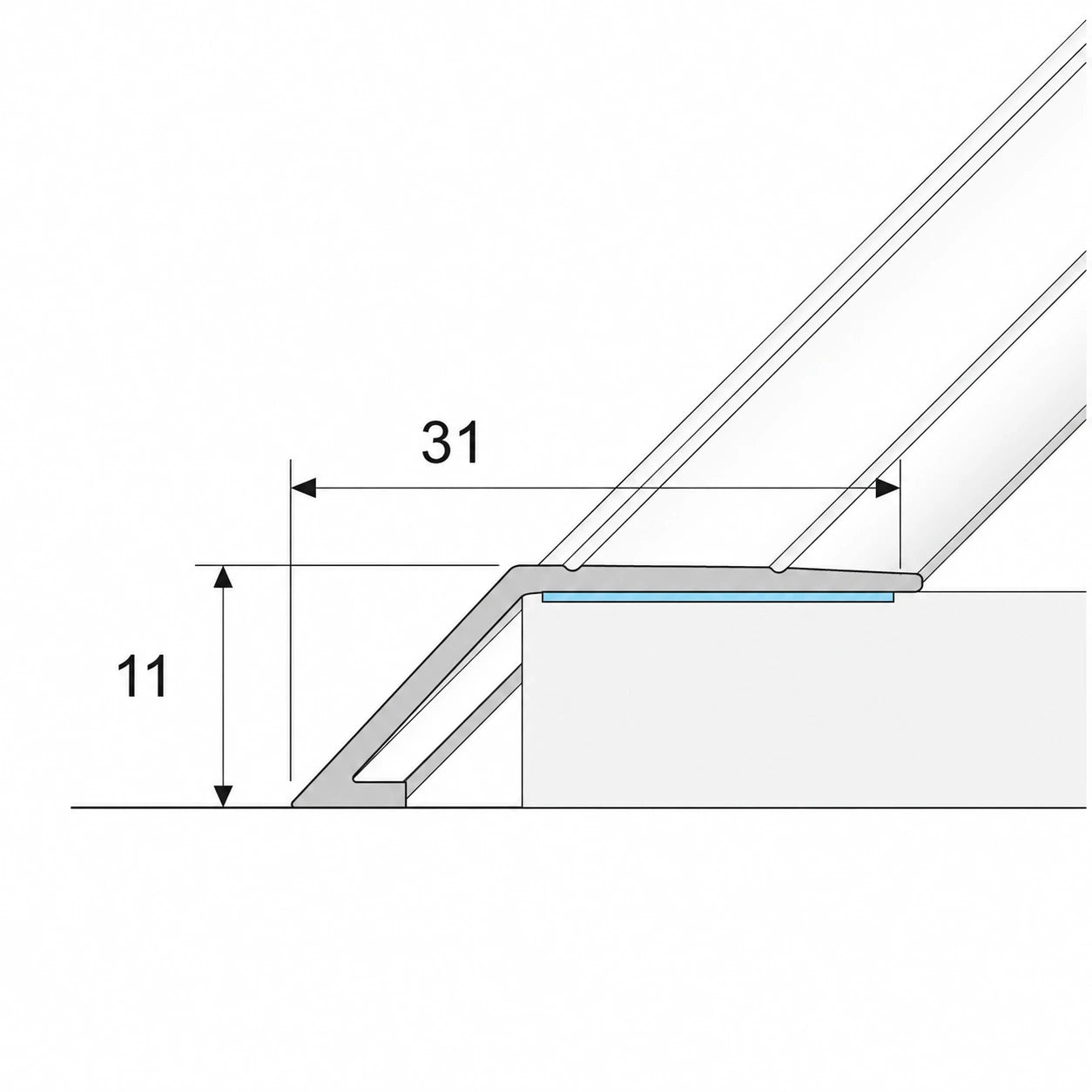 Self-Adhesive Floor Transition Ramp for Uneven Floor Levels diagram