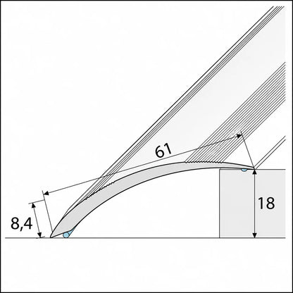 61mm Door Threshold Ramp Profile Self-Adhesive Tchnical Diagram