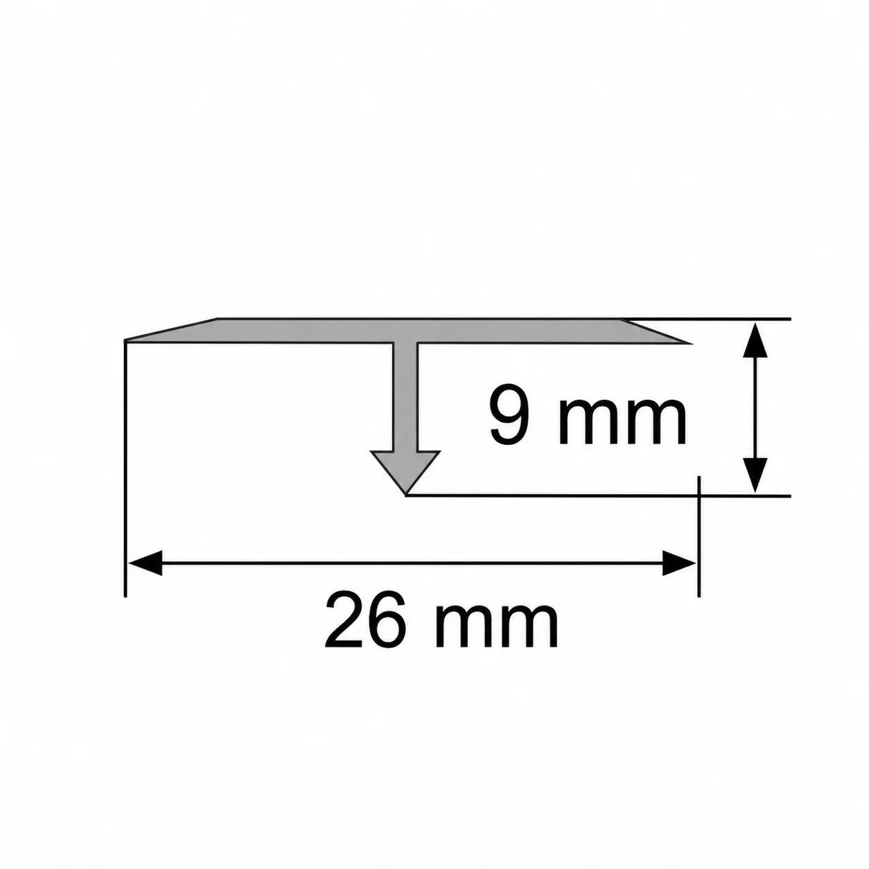 26mm Anodised Aluminium T-Joint Tile Transition Profile diagram
