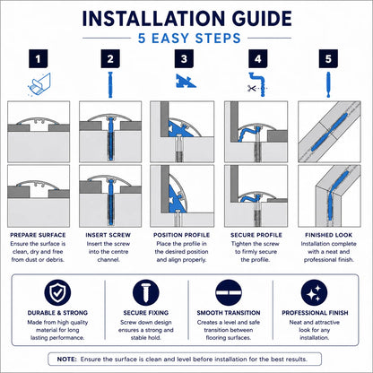 Aluminium Door Threshold Strip 37 MM x 930 MM Length Self-Adhesive Silver 5in1 Installation LW37 Diagram