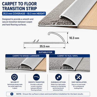 35.5mm Aluminium Single Edge Carpet Trim – 1m Diagram
