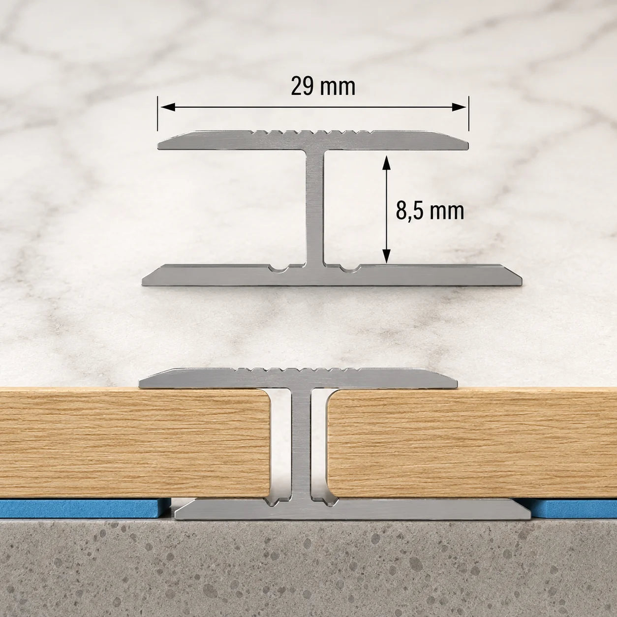 Anodised Aluminium Twin Grip Connection Profile 8mm x 1m Diagram