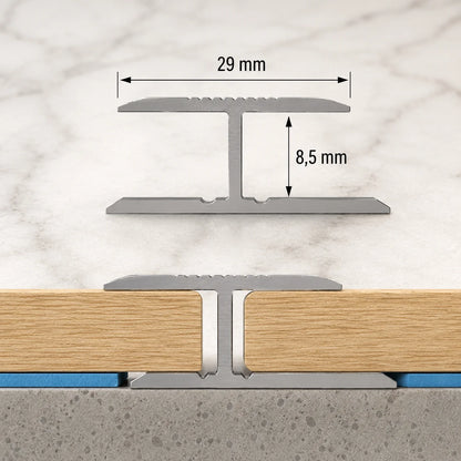 Anodised Aluminium Twin Grip Connection Profile 8mm x 1m Diagram