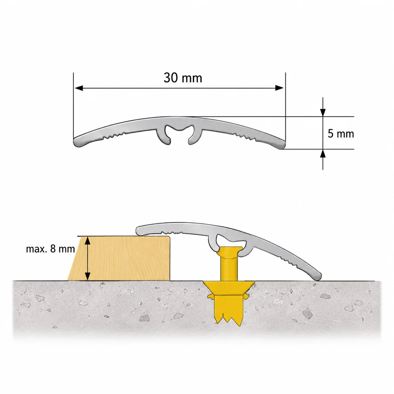 30mm Self Adhesive uPVC Wood Effect Door Threshold Strip Diagram