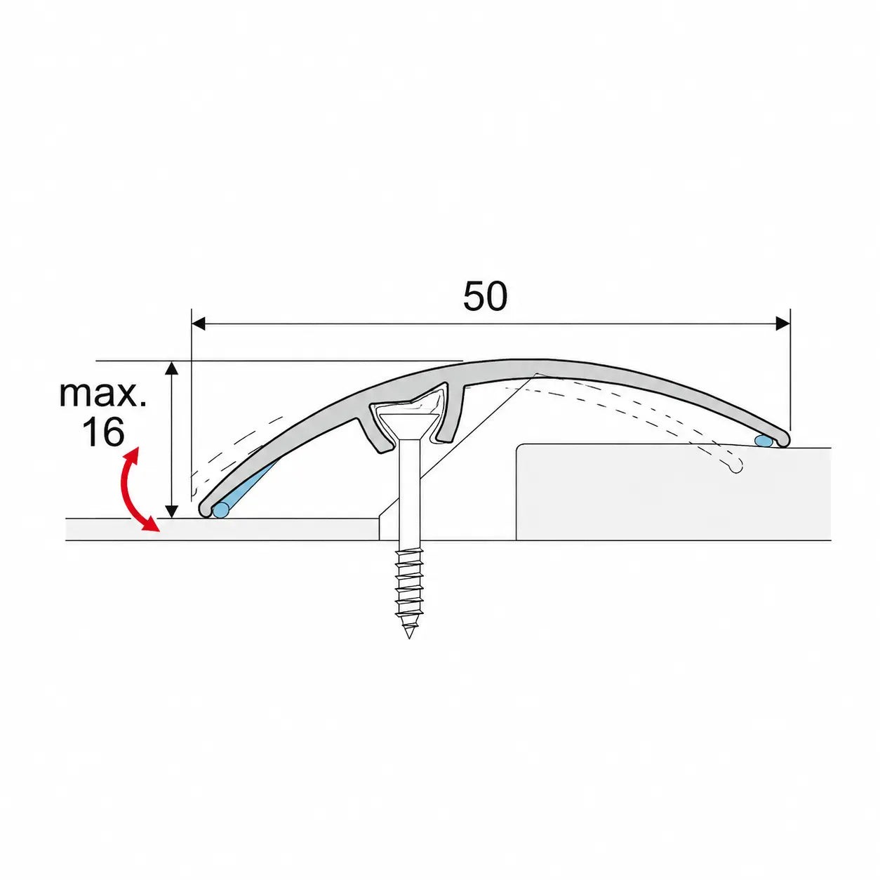 50mm heavy wood effect  Aluminium Door Threshold Strip Diagram