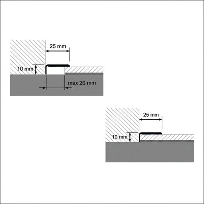 25x10mm Self-Adhesive Aluminium Floor Edge Trim Strip Diagram