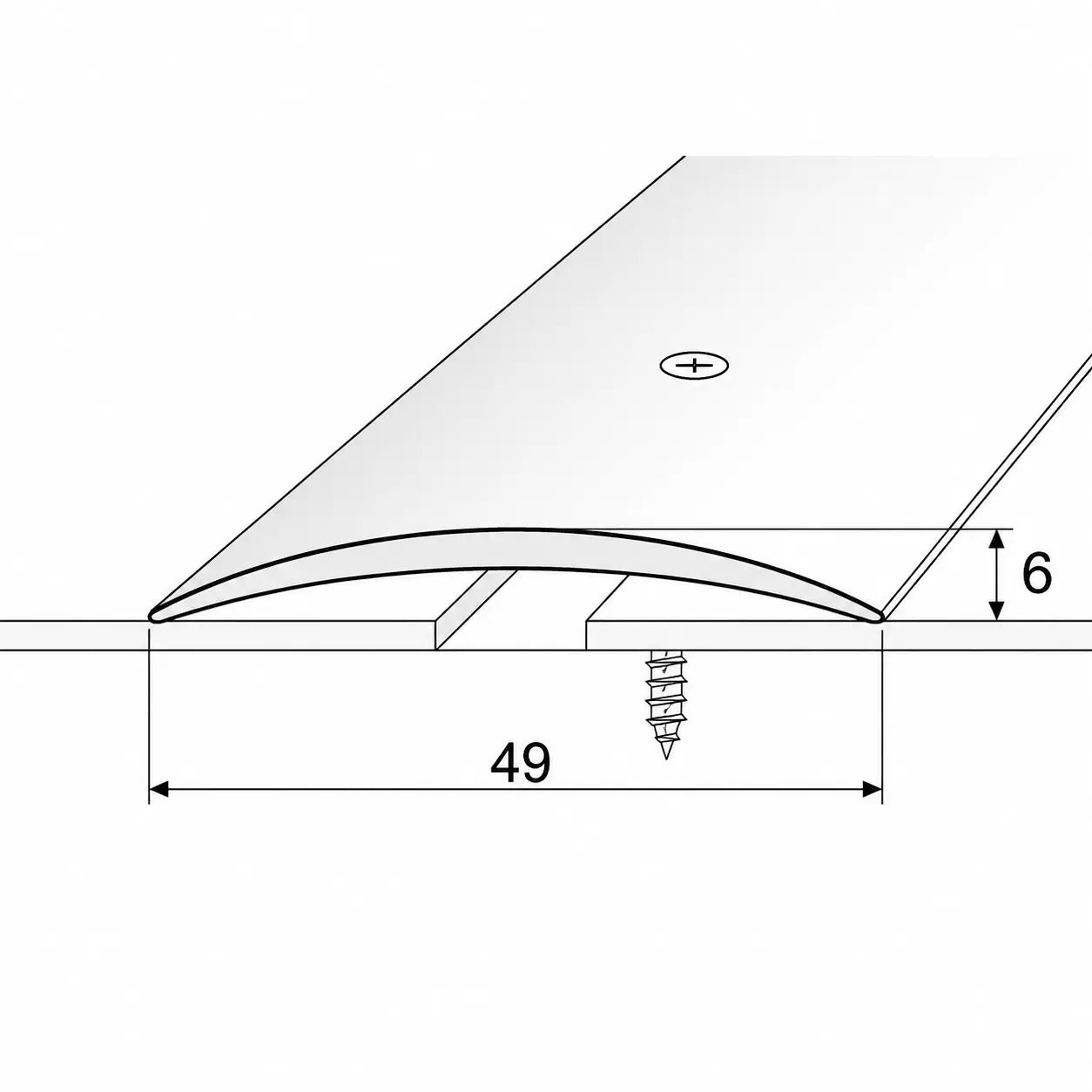 49mm Anodised Aluminium Door Threshold Strip – Floor Transition Trim with Screw Fix for Wood, Tile & Carpet  Profile Diagram