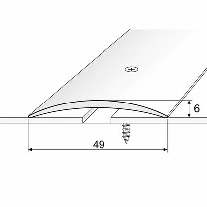 49mm Anodised Aluminium Door Threshold Strip – Floor Transition Trim with Screw Fix for Wood, Tile & Carpet  Profile Diagram