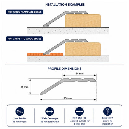 Aluminium Door Threshold Ramp Strip 45 MM x 1 M & 2 M Length Anodised LPS16 Diagram 