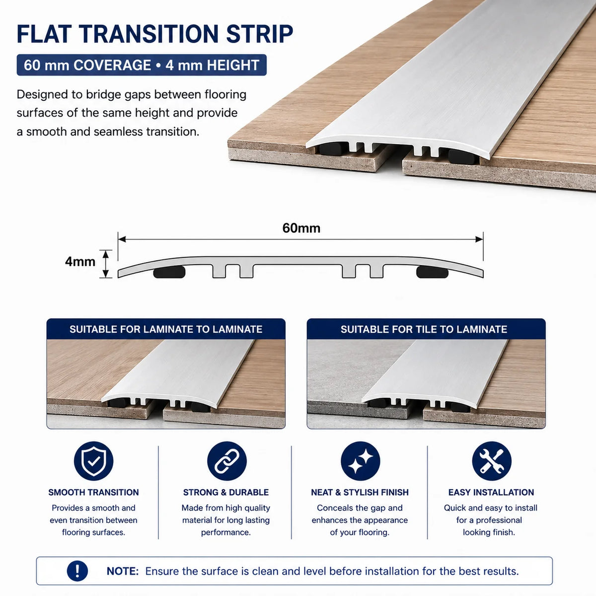 60mm Heavy-Duty Self-Adhesive Aluminium Floor Strip 2.7m Diagram