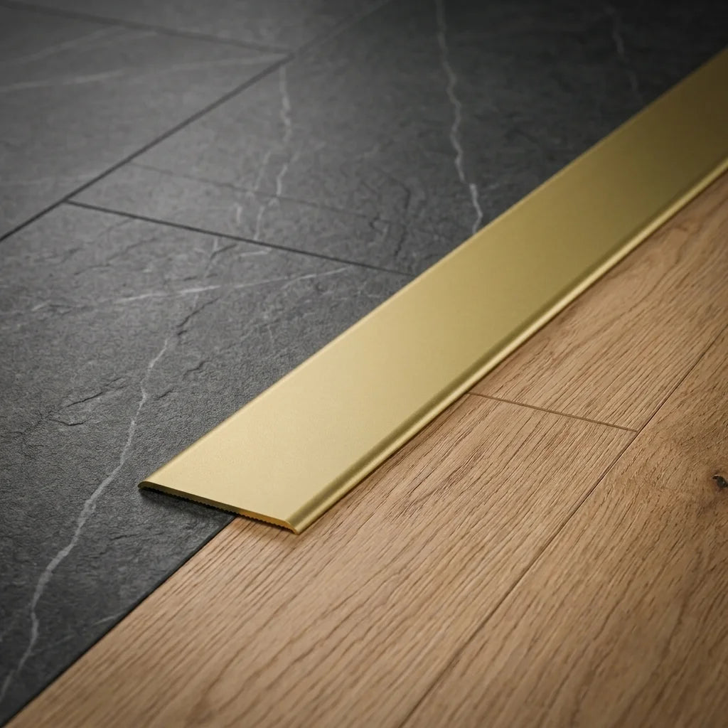30mm Self-Adhesive Aluminium Threshold Strip – 930mm In Polished Gold Color