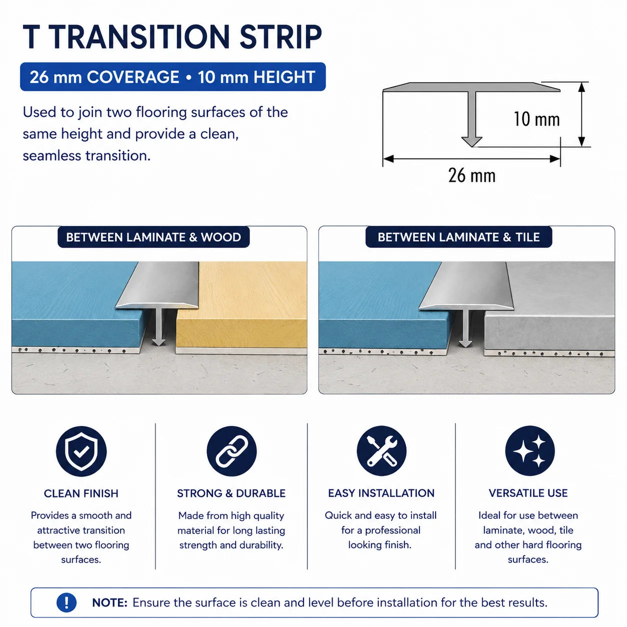 T Bar Door Threshold Aluminium Trim 13 MM 18 MM 26 MM x 1 M Length Diagram